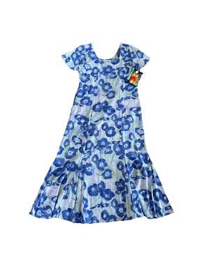 Jams World Morning Glory Dress Blue Purple Floral Women's M A Line Hawaii